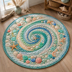 Ocean Mosaic Round Mat Rug - washable non-slip printed rug