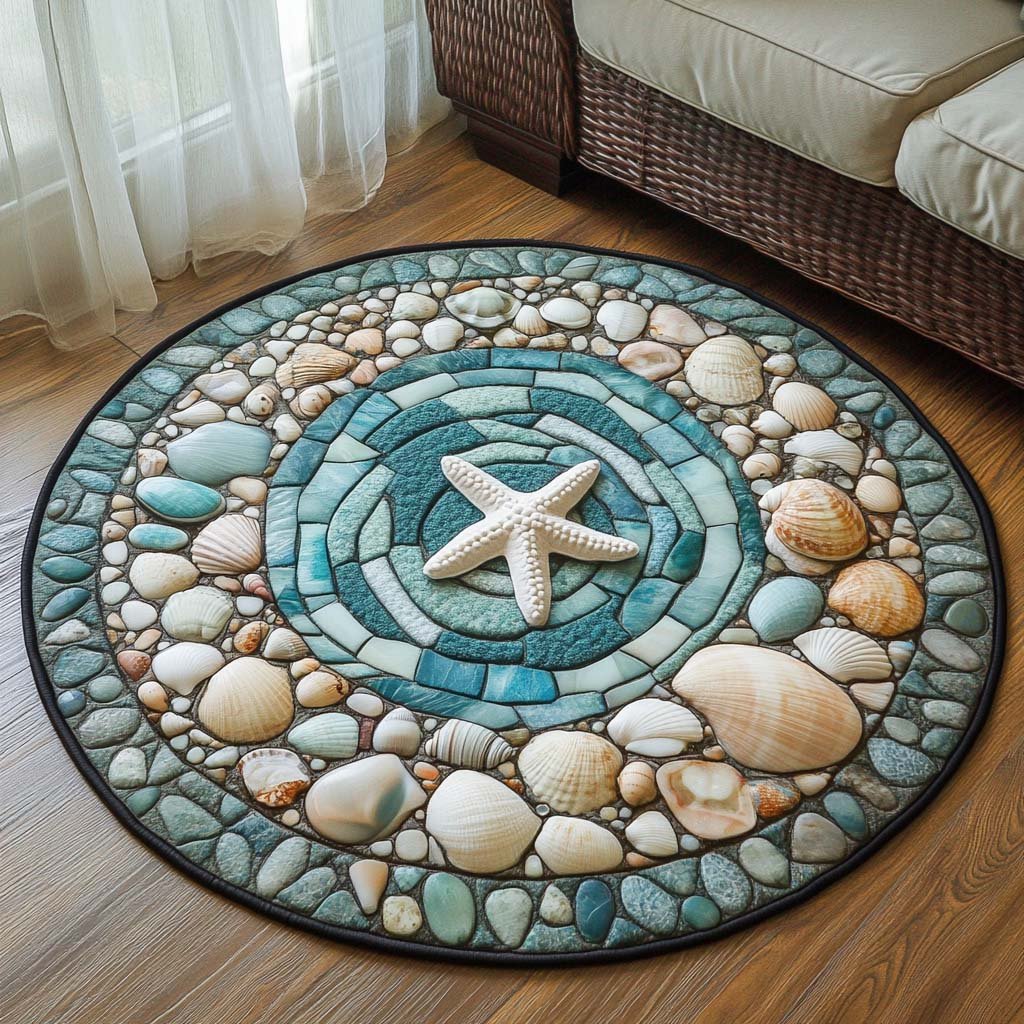 Ocean Mosaic Round Mat Rug - Nature Design | Serene Home Decor