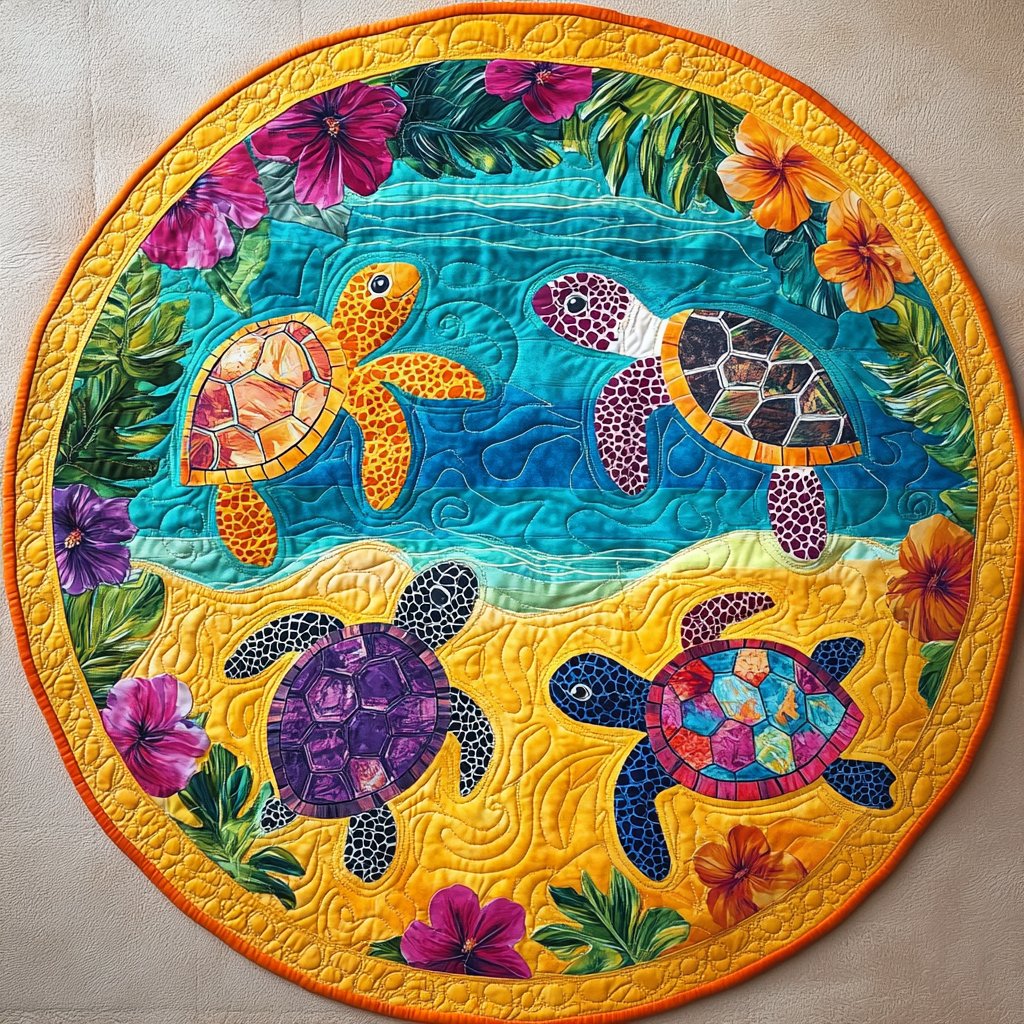 Ocean Oasis Round Mat Rug - washable non-slip printed rug