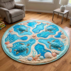 Ocean Pathways Round Mat Rug - washable non-slip printed rug