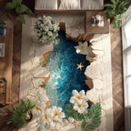 Ocean Petals area rug in a living room