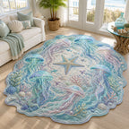 Ocean Petals Custom Shape Area Rug - Coastal Design | Die-Cut Non-Slip Rug - washable non-slip printed rug