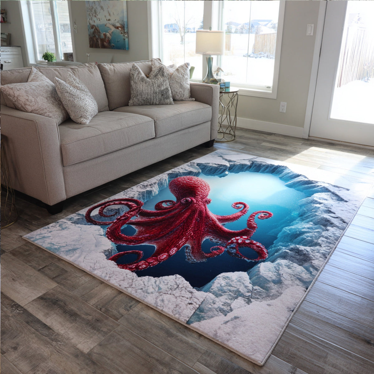 Ocean Phantom area rug in a living room