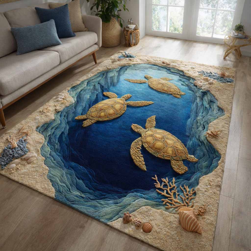 Ocean Portal area rug in a living room
