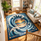 Ocean Swirl area rug in a living room