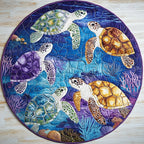 Ocean Tranquil Round Mat Rug - washable non-slip printed rug