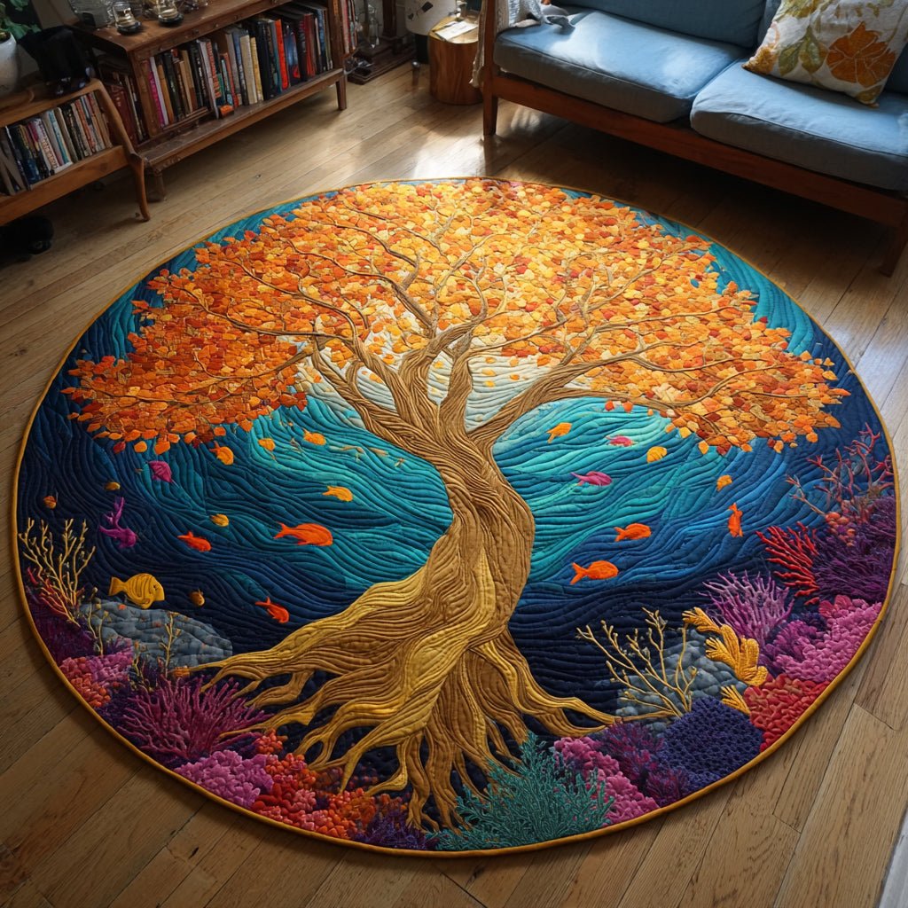 Ocean Tree of Life Round Mat Rug - Nature Design | Serene Home Decor