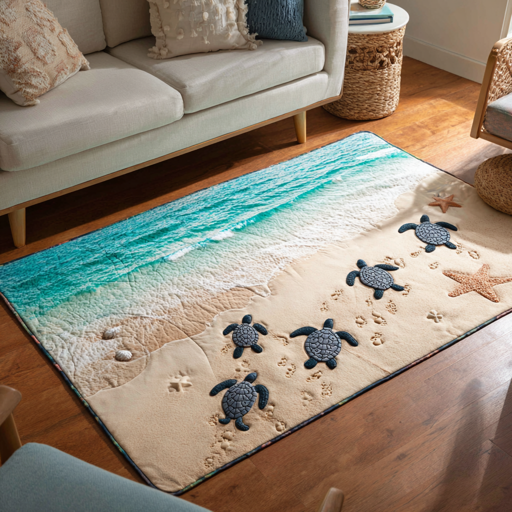 Ocean Turtle area rug in a living room