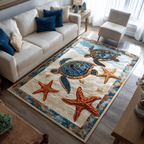 Ocean Turtle area rug in a living room