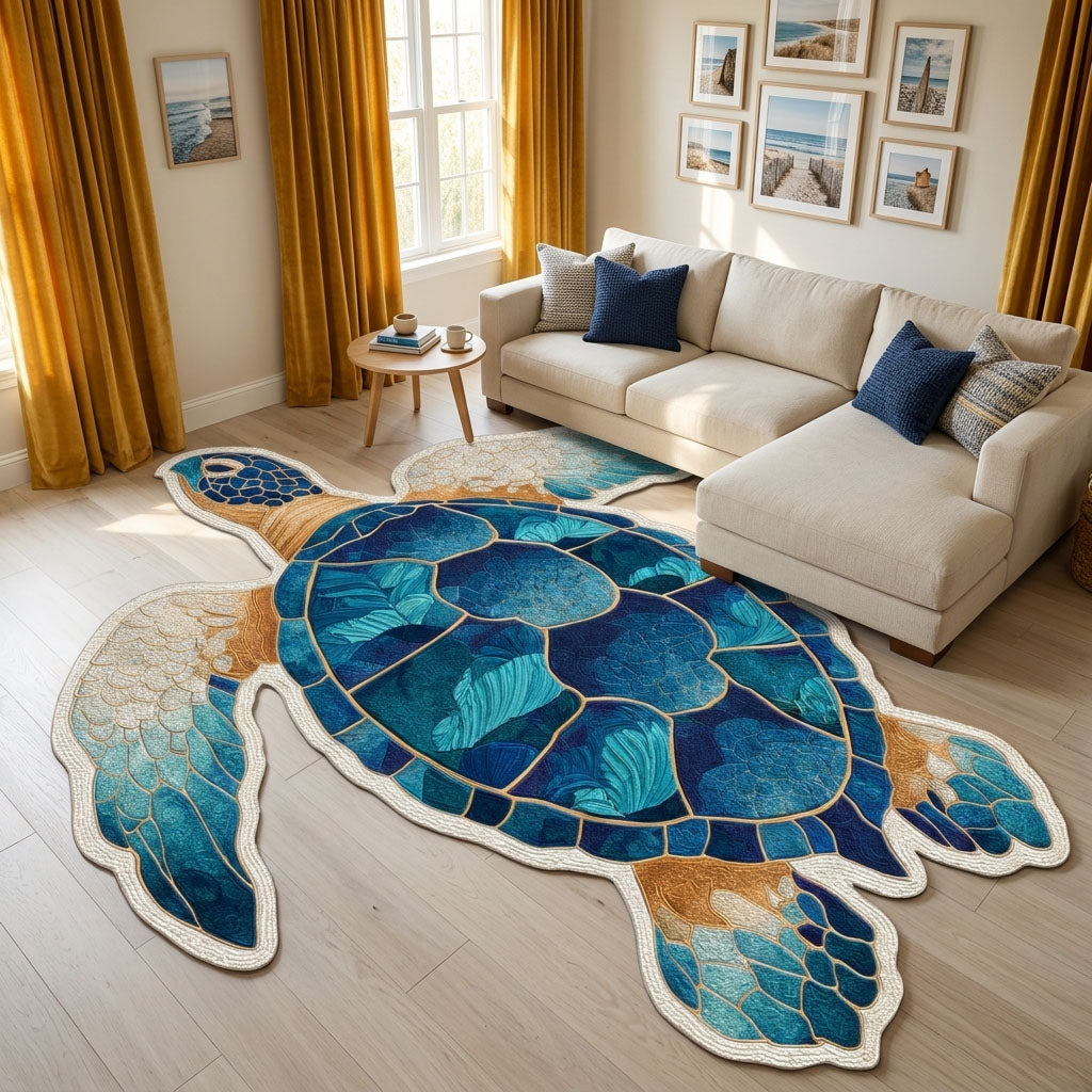 Ocean Turtle Custom Shape Area Rug - Cute Animal Design | Die-Cut Non-Slip Rug - washable non-slip printed rug