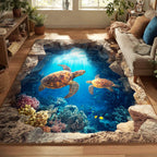 Ocean Turtle Haven area rug in a living room