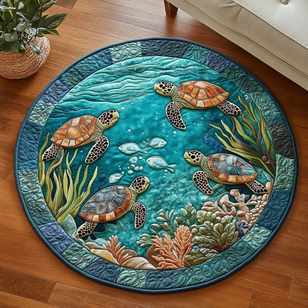 Ocean Turtle Haven Round Mat Rug - Cute Pet Design | Animal Printed Home Decor