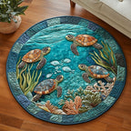 Ocean Turtle Haven Round Mat Rug - washable non-slip printed rug