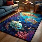 Ocean Turtle Journey area rug in a living room