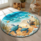 Ocean Turtle Journey Round Mat Rug - washable non-slip printed rug