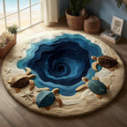 Ocean Turtle Round Mat Rug - washable non-slip printed rug