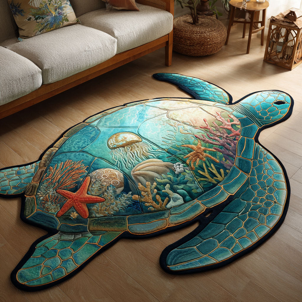 Ocean Turtle Reef Custom Shape Area Rug - Cute Animal Design | Die-Cut Non-Slip Rug - washable non-slip printed rug