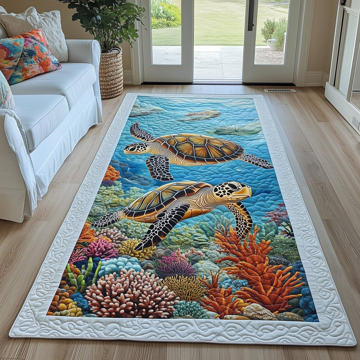 Ocean Turtle Runner Rug - Cute Pet Design | Animal Printed Runner Rug