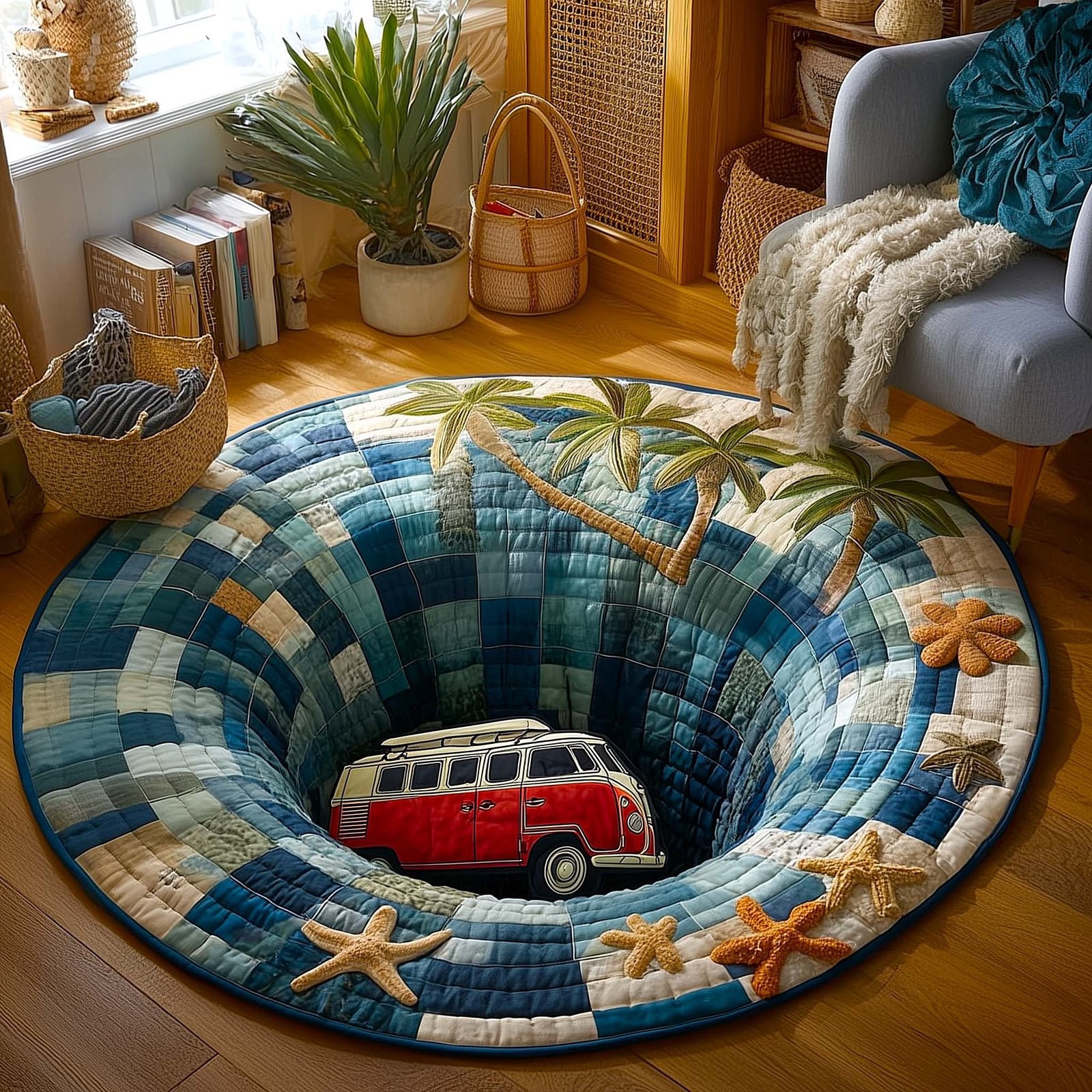 Ocean Van Round Mat Rug - Nature Design | Serene Home Decor