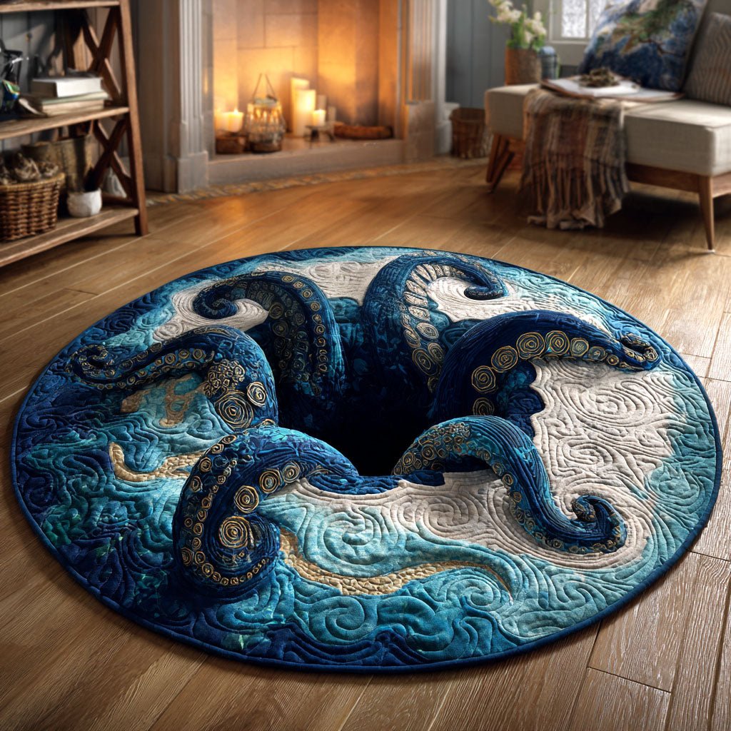 Ocean Vortex Round Mat Rug - washable non-slip printed rug