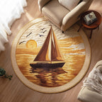 Ocean Voyage Round Mat Rug - washable non-slip printed rug