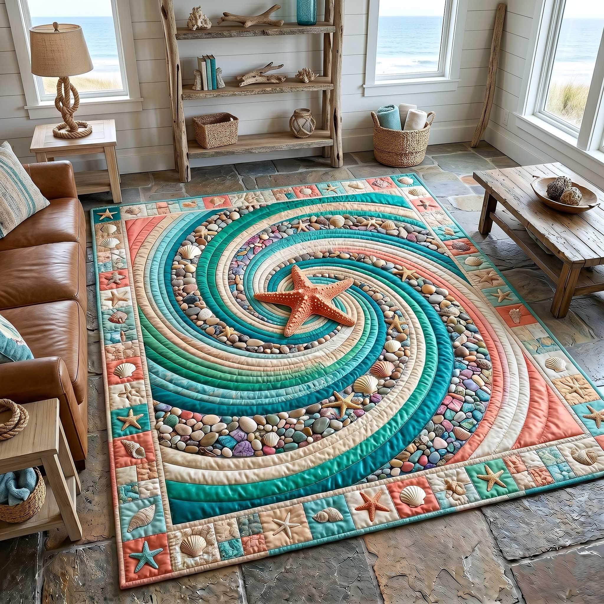 Ocean Whirl area rug in a living room