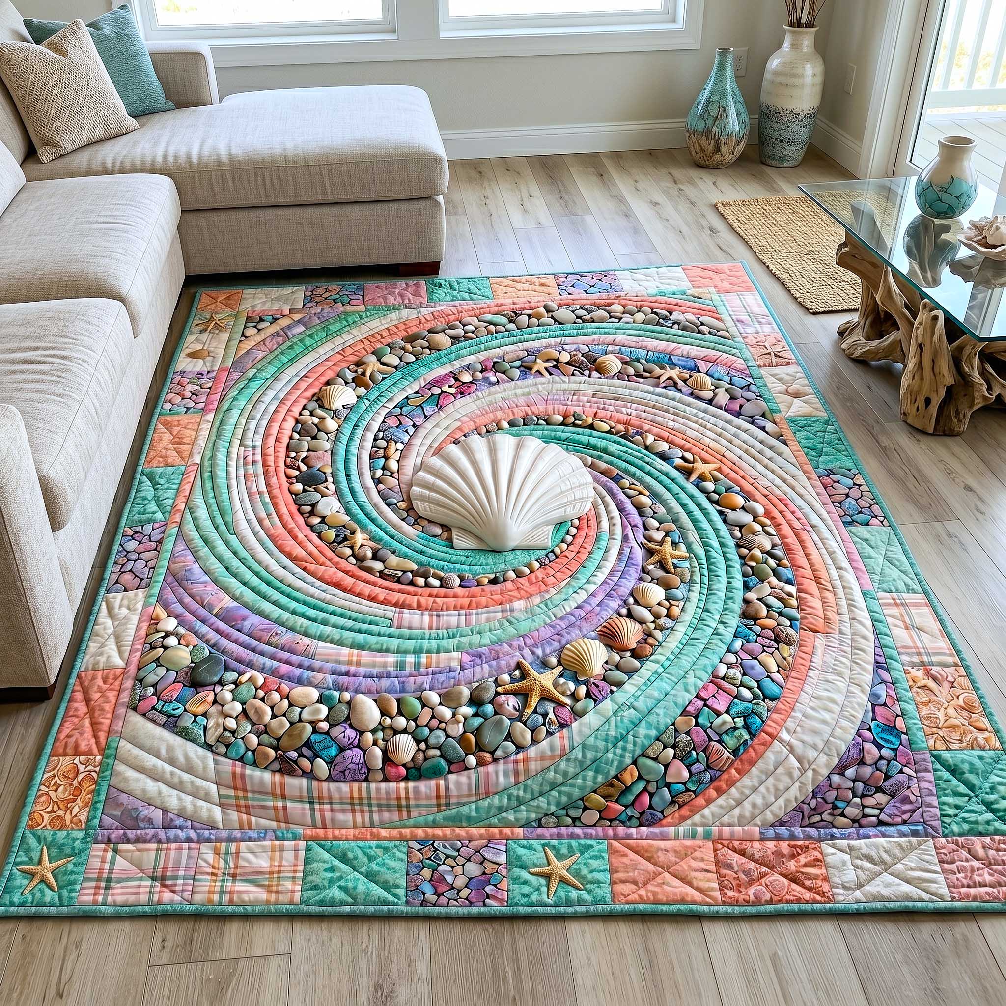Ocean Whirl area rug in a living room