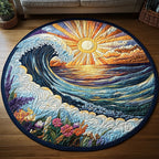 Ocean Whirl Round Mat Rug - washable non-slip printed rug