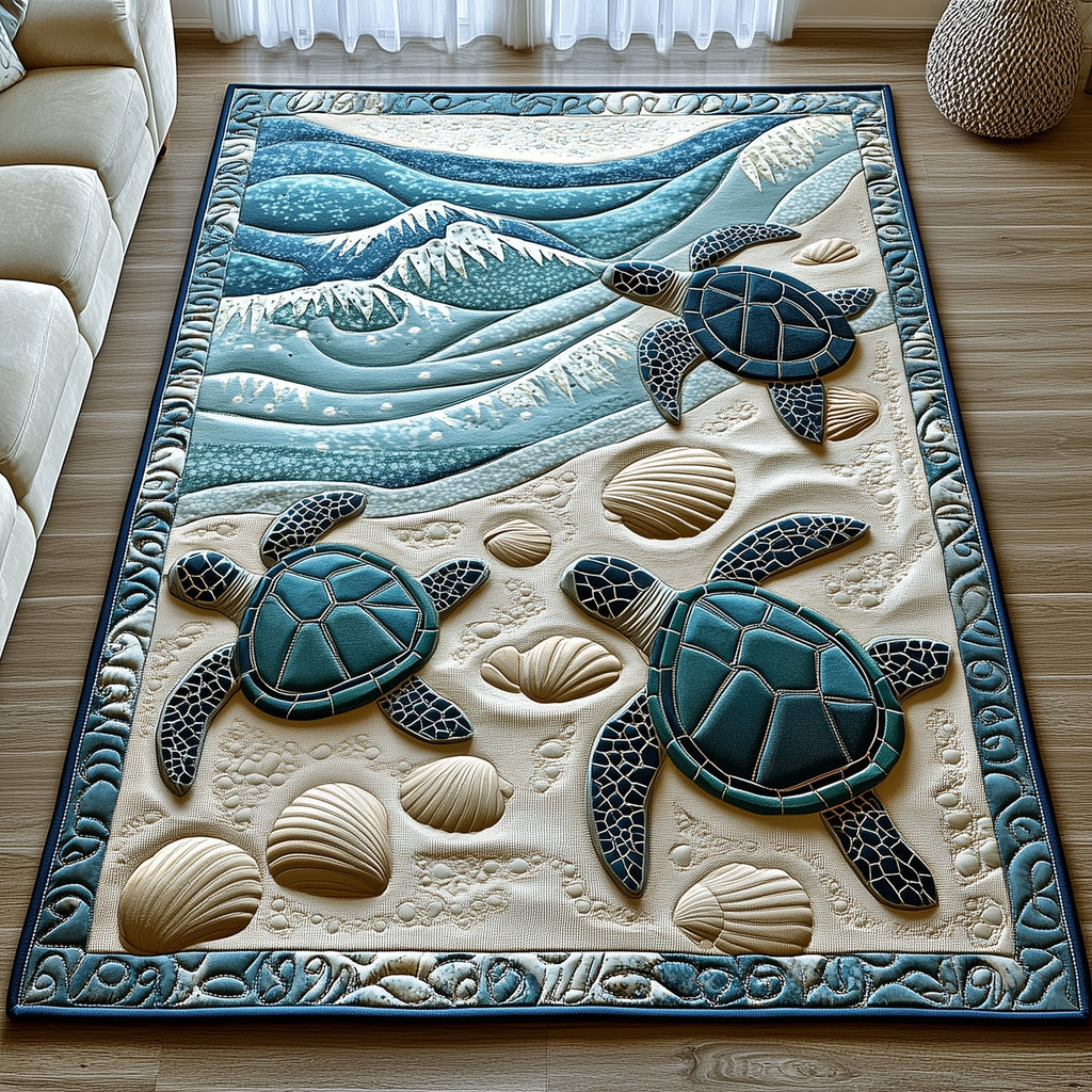 Ocean Whisper area rug in a living room