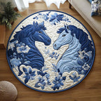 Ocean Whisper Duo Round Mat Rug - washable non-slip printed rug