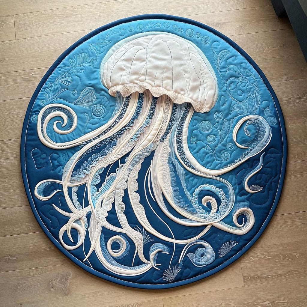 Ocean Whispers Round Mat Rug - washable non-slip printed rug