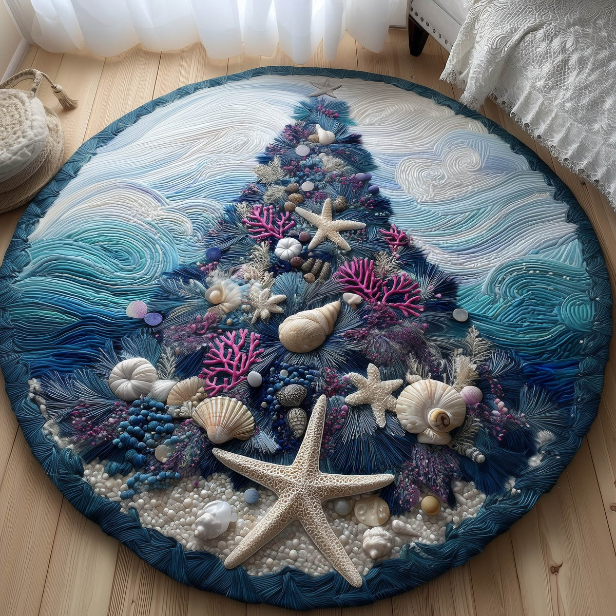 Oceanic Evergreen (Design 2) Round Mat Rug - washable non-slip printed rug