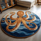 Oceanic Octopus Round Mat Rug - washable non-slip printed rug