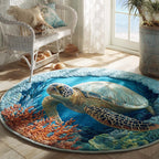 Oceanic Turtle Round Mat Rug - washable non-slip printed rug
