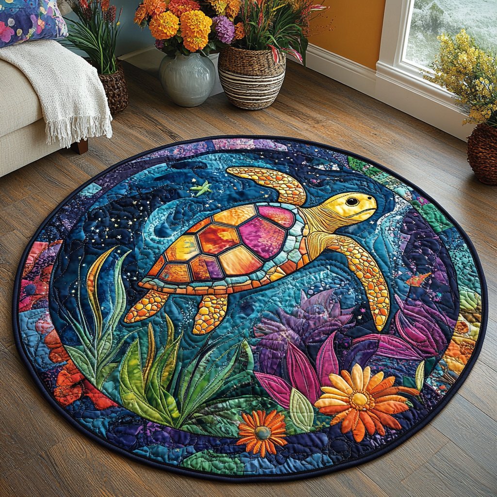 Oceanic Wanderer Round Mat Rug - washable non-slip printed rug