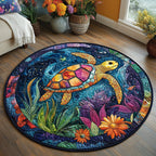 Oceanic Wanderer Round Mat Rug - washable non-slip printed rug