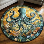 Octopus Bloom Round Mat Rug - washable non-slip printed rug