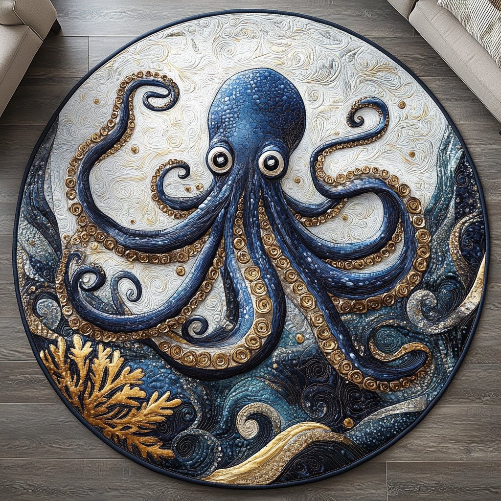 Octopus Dance Round Mat Rug - washable non-slip printed rug