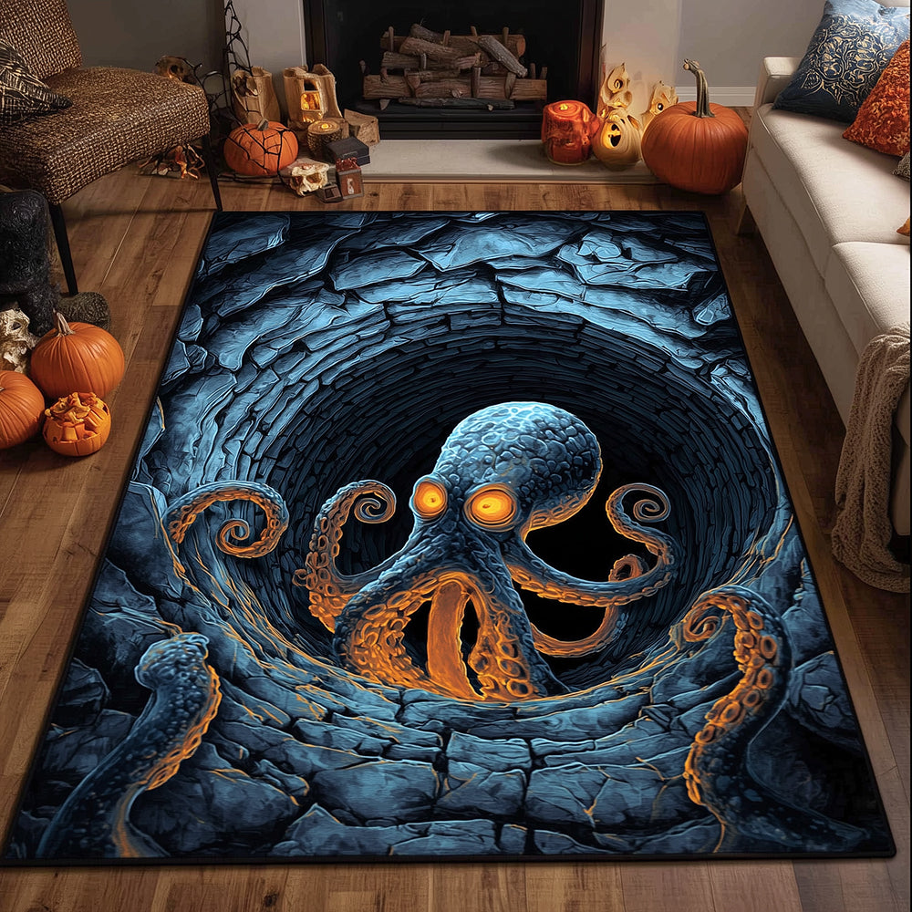 Octopus Depth Dweller area rug in a living room