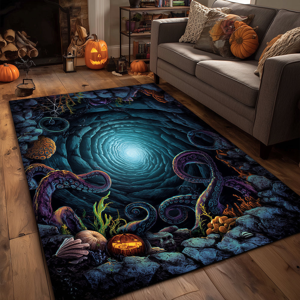 Octopus Hideout area rug in a living room