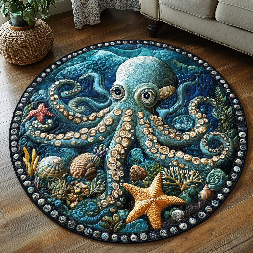 Octopus Wonder Round Mat Rug - washable non-slip printed rug