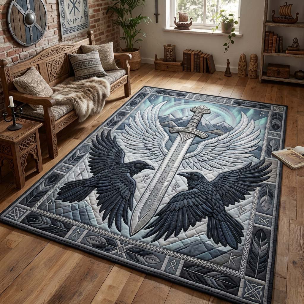 Odin’s Ravens Rug area rug in a living room