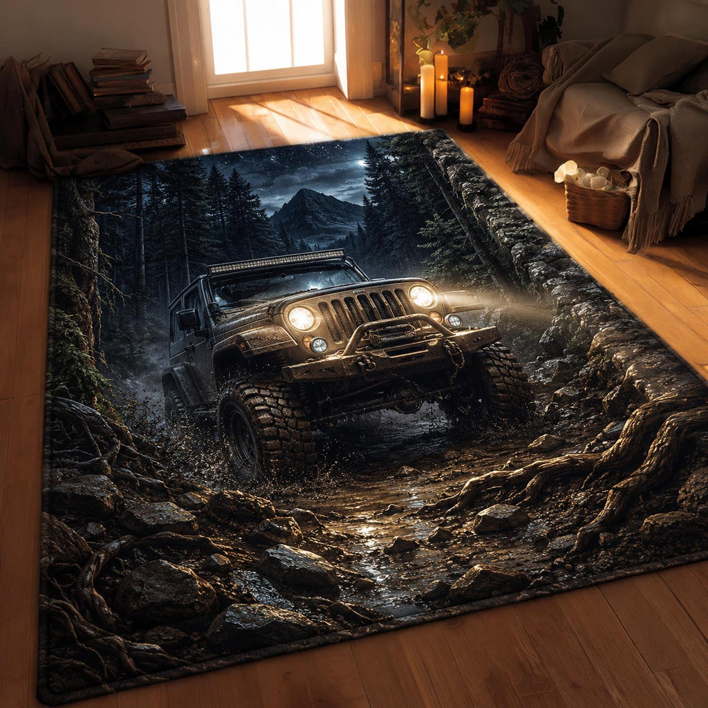 Offroad Vibes area rug in a living room