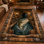 Old Fisherman Wharf Bass area rug in a living room