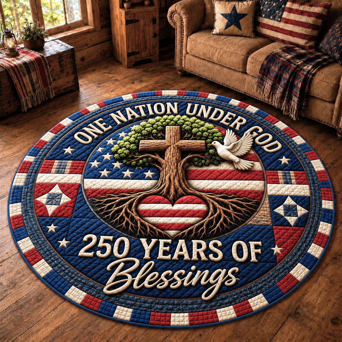 One Nation Under God Round Mat Rug - washable non-slip printed rug