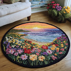 Open Fields Round Mat Rug - washable non-slip printed rug