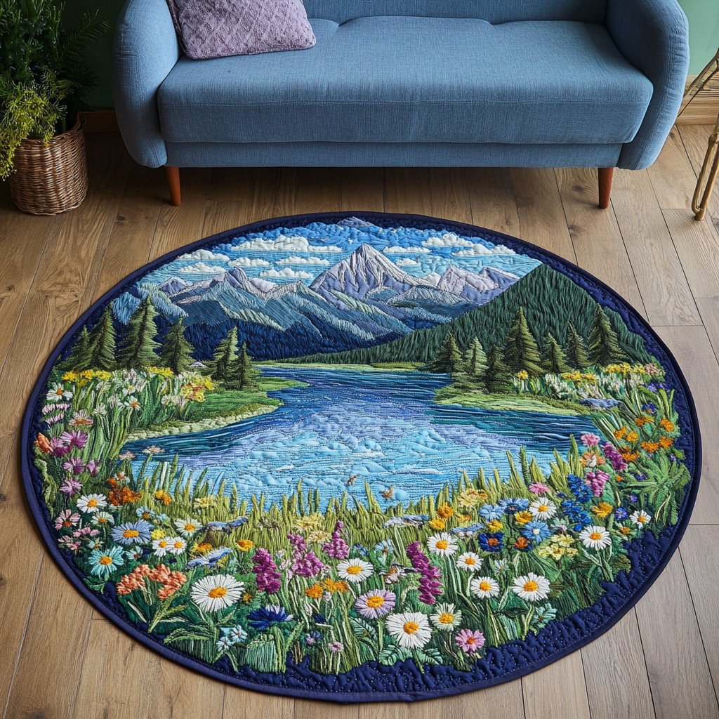 Open Horizon Round Mat Rug - washable non-slip printed rug