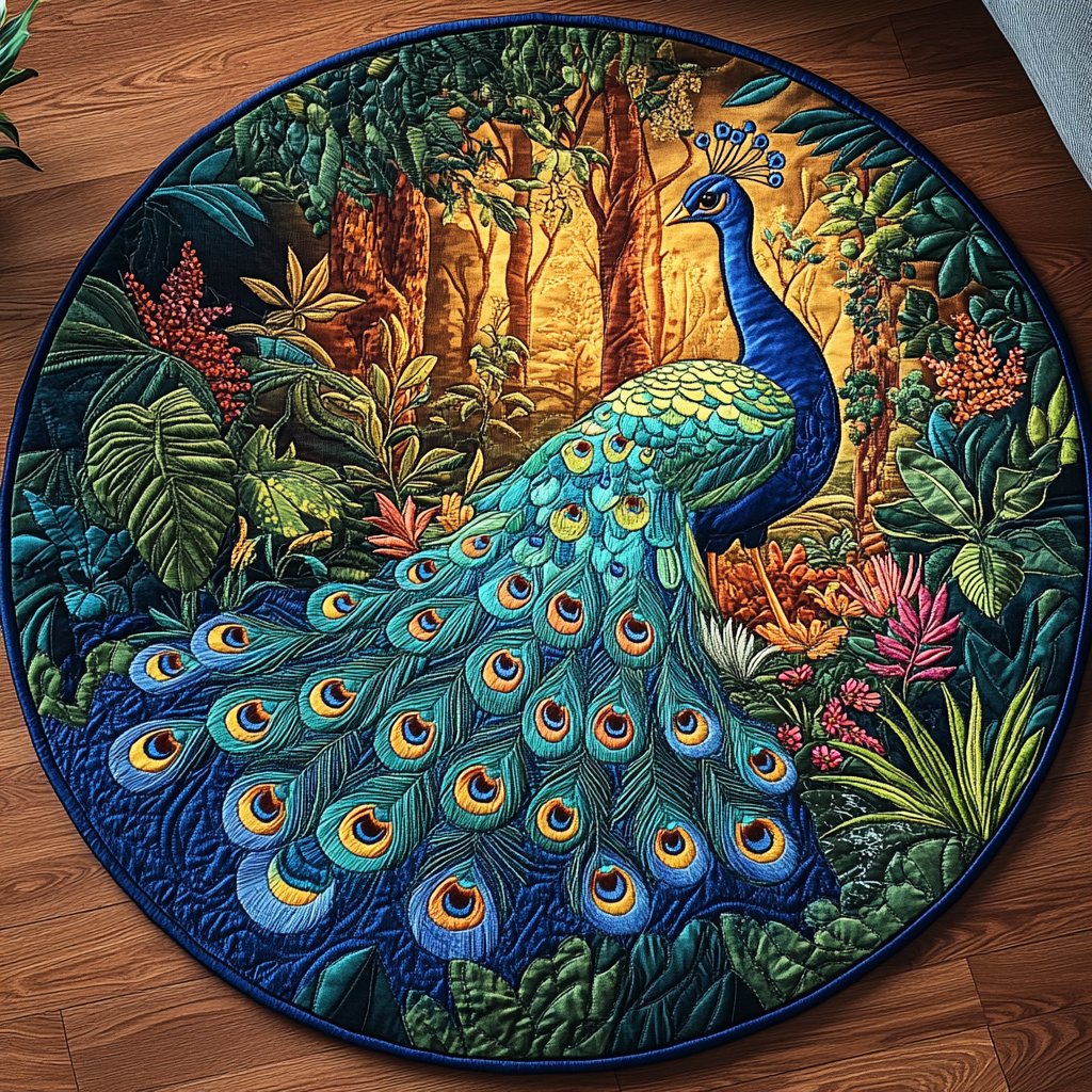 Opulent Plumage Round Mat Rug - washable non-slip printed rug