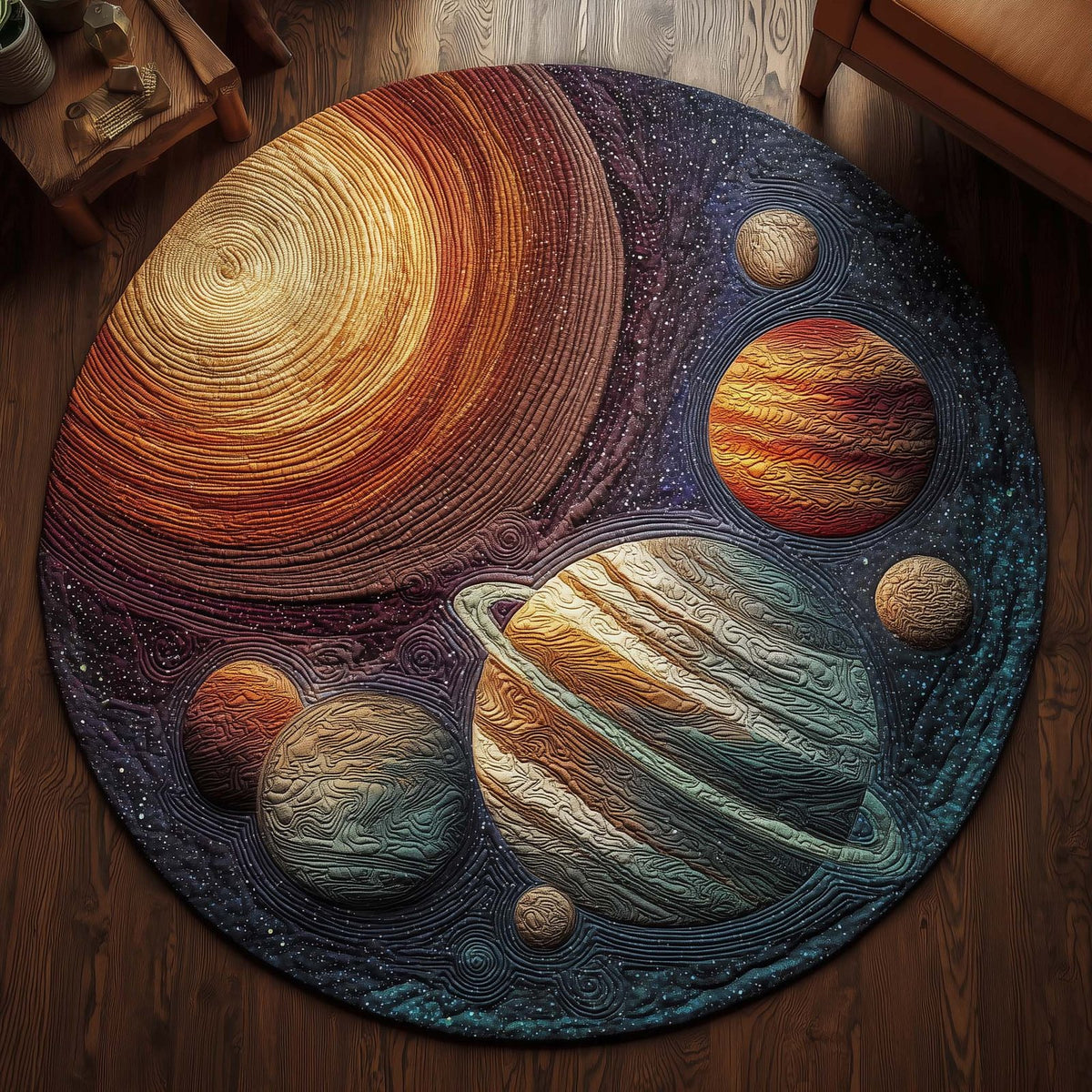 Orbital Harmony Round Mat Rug - washable non-slip printed rug