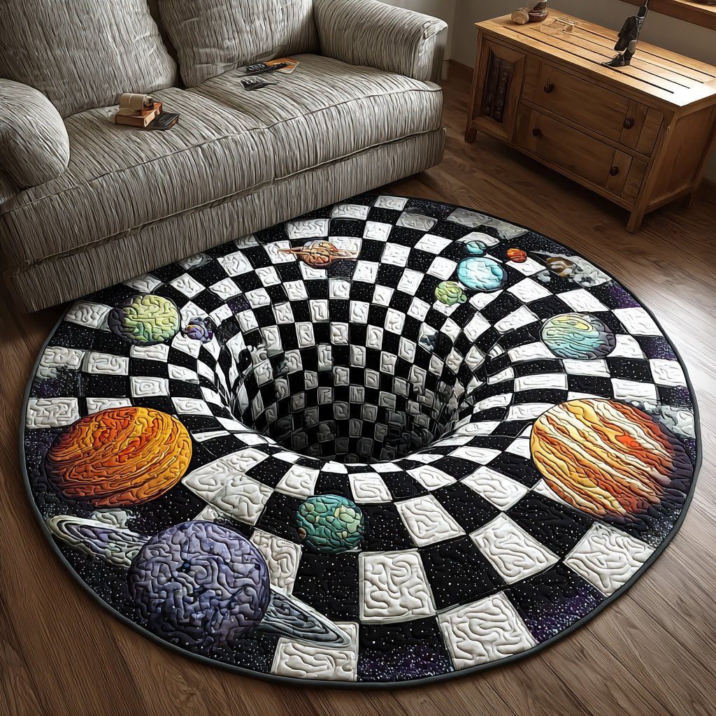 Orbital Whirl Round Mat Rug - washable non-slip printed rug